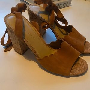 Marc Fisher Tan Suede Scallop Marc Fishe Ankle Wrap Sandals sz.6 SLIGHTLY WORN